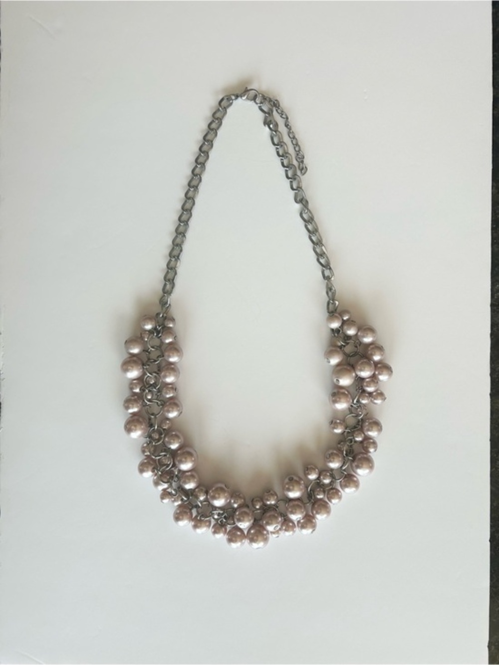 Cluster Cha-Cha Faux Pearl Statement Necklace, Silver-Tone Chain, Blush Pink